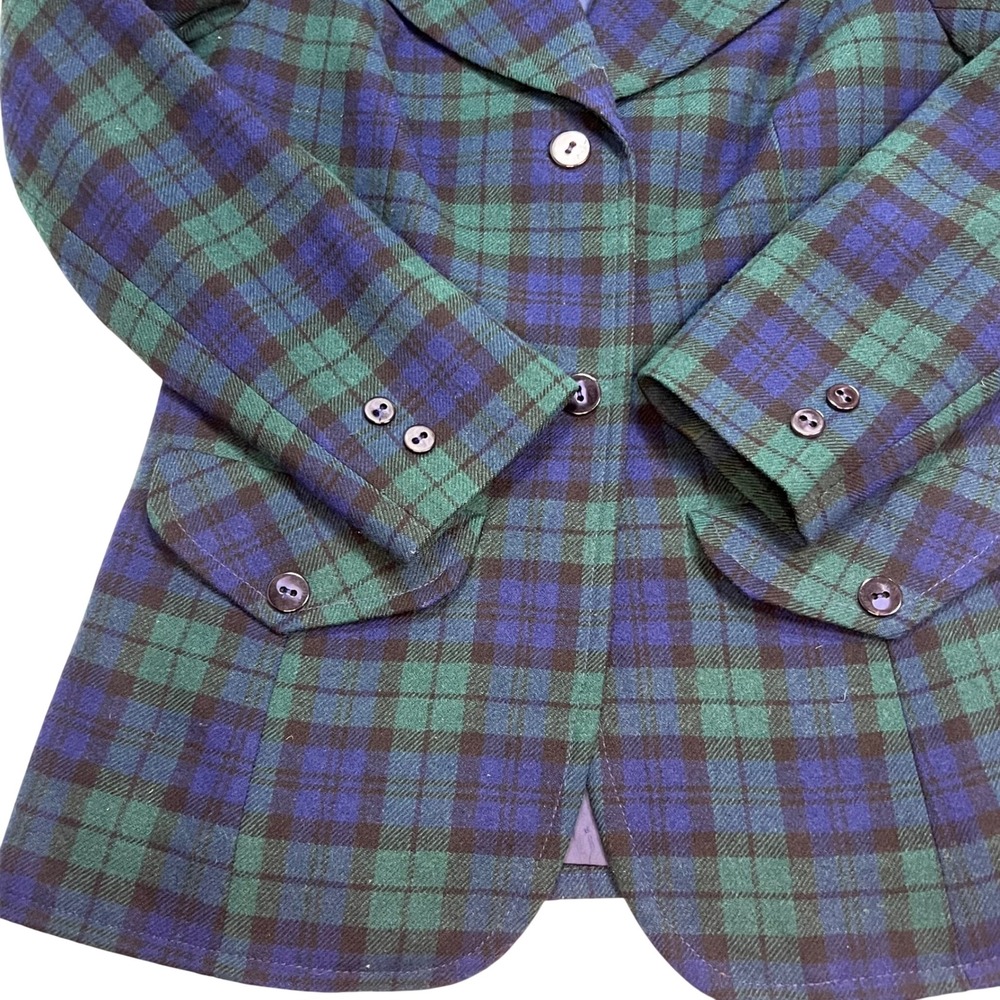 Pendleton Vintage Wool Blazer Black Watch Plaid Tartan Jacket Green Blue Size 10 - Picture 4 of 11